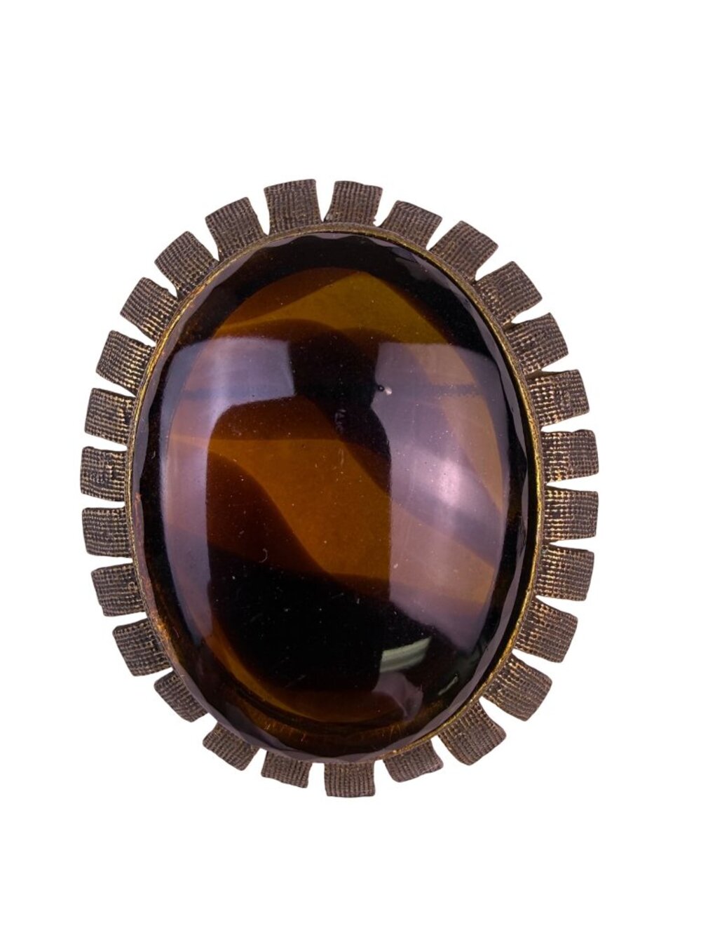 Vintage Womens Brown & Gold Tone Oval Brooch Pin Textured Metal Design